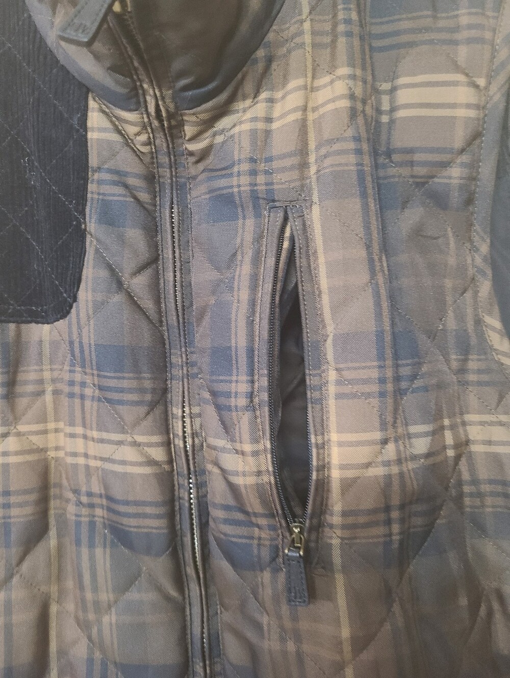 Lauren Ralph Lauren Brown Plaid Quilted Vest with Corduroy Trim - Picture 8 of 8